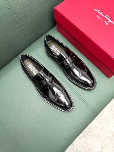 Ferragamo Black calfskin Leather Shoes-Ferragamo Man Business Leather Shoes